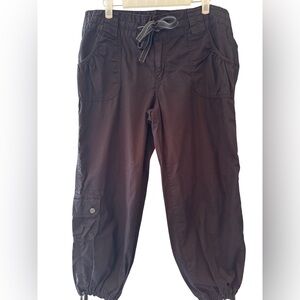 Calvin Klein Mid Rise Cotton Cargo Pants Women’s Size 12 Black Pockets Tie Hem